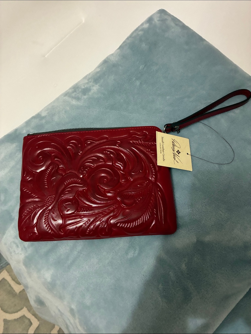 Patricia Nash Deep Burgundy Tooled Leather Wristlet